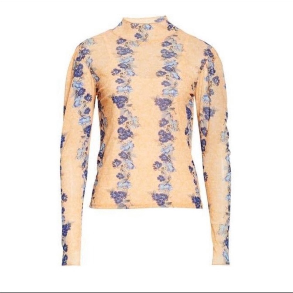 Free People // Amber Floral Mock Neck Top {Orange} NWT